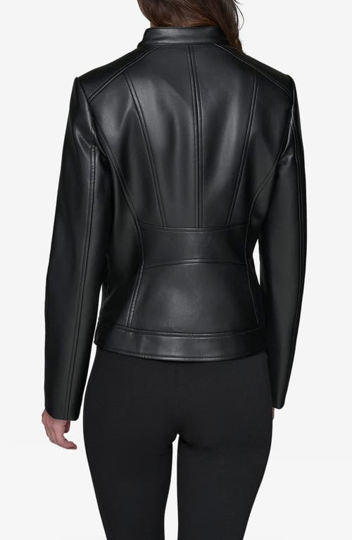 Shop Karl Lagerfeld Paris Water Resistant Chevron Detail Faux Leather Jacket In Black