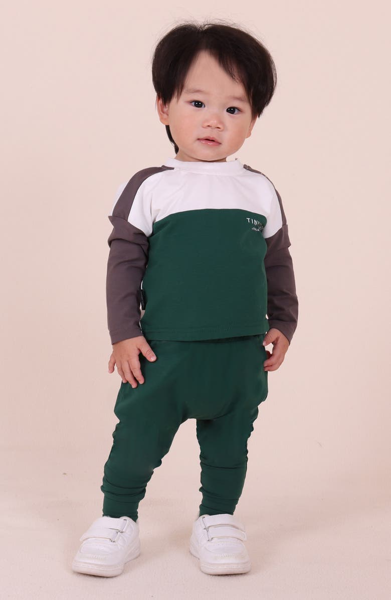 TINY TRIBE Colorblock Long Sleeve Cotton T-Shirt & Leggings Set, Alternate, color, Green Multi