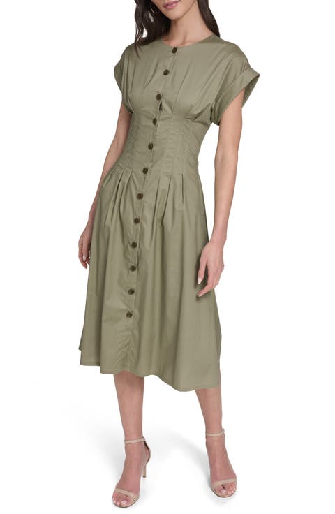 Pintuck Fit and Flare Shirtdress