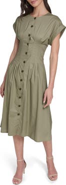 Calvin Klein Pintuck Fit and Flare Shirtdress