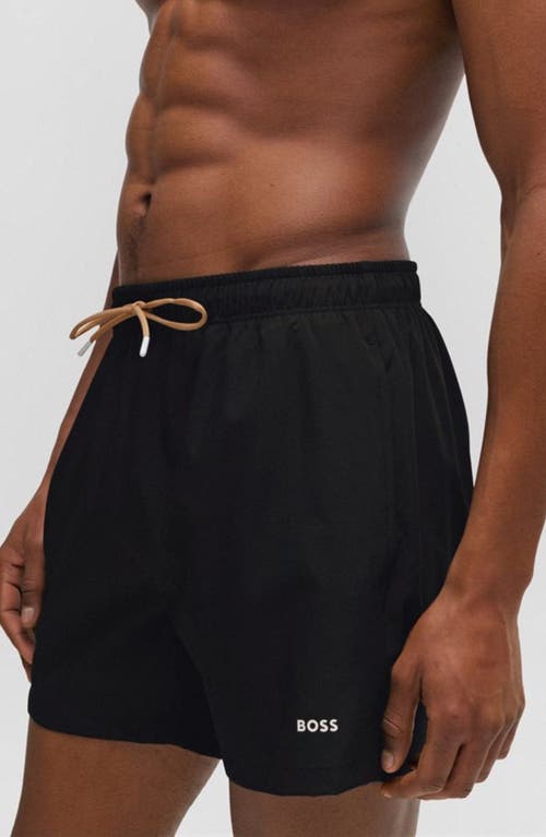 Hugo Boss Quick-drying Swim Shorts With Logo Print In Black
