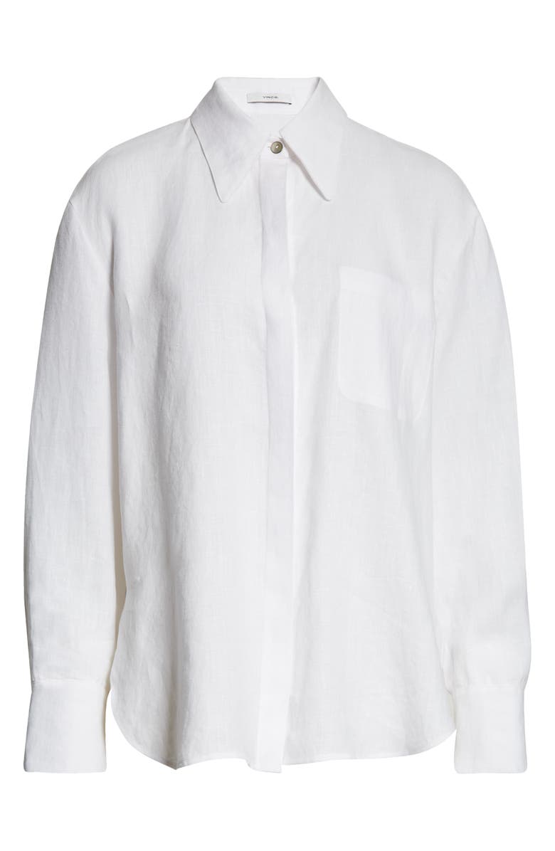 Vince Relaxed Fit Linen Button-Up Shirt, Alternate, color, Optic White