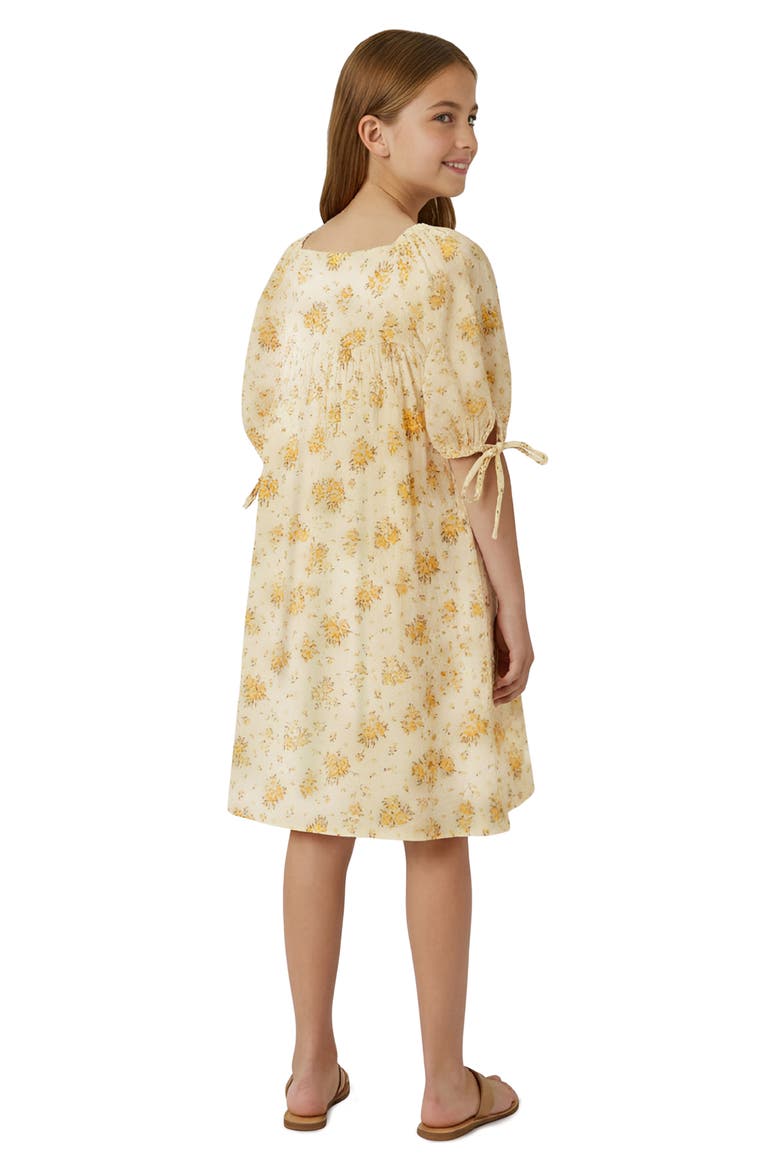 Kids' Floral Textured Ladder Trim Dress, Alternate, color, YELLOW