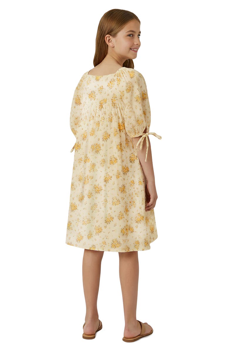 Hayden Girls Kids' Floral Textured Ladder Trim Dress, Alternate, color, Yellow