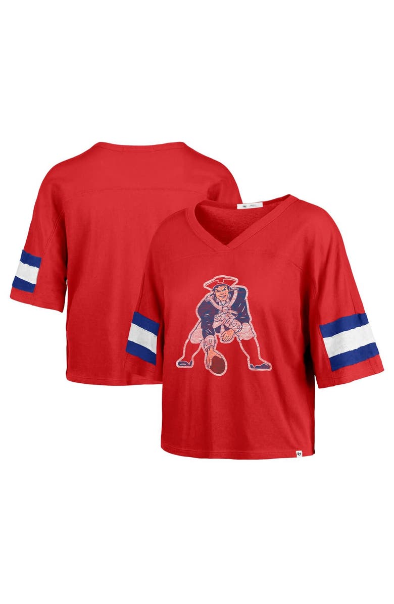 '47 Women's '47 Red New England Patriots Double Header Scout Cropped V-Neck T-Shirt, Alternate, color,