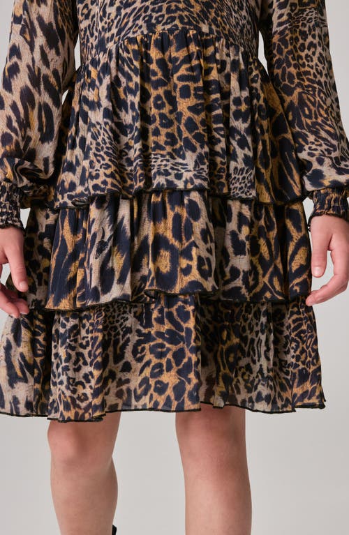 Smallsaints By Allsaints Kids' Leopard Print Tiered Long Sleeve Dress In Brown