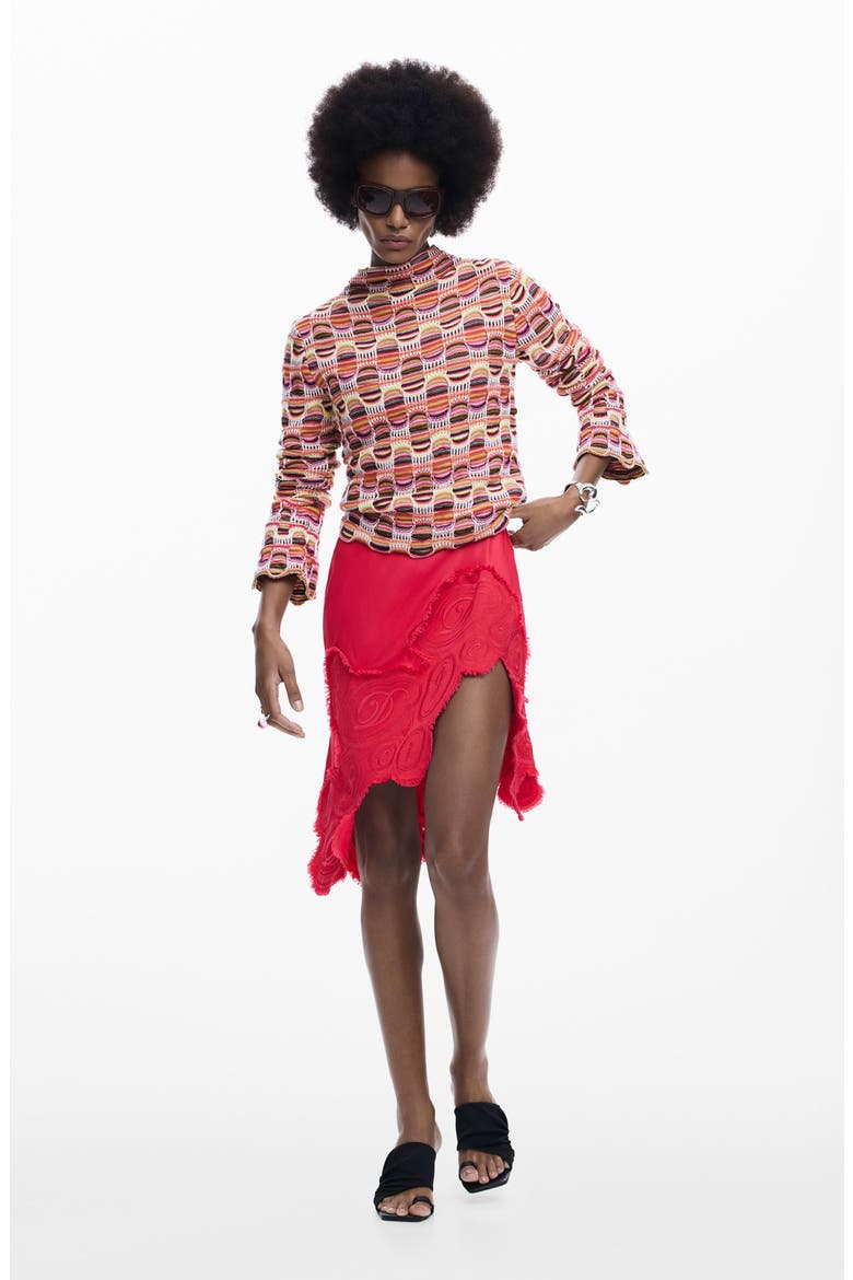 Stripe Mock Neck Sweater, Alternate, color, RED