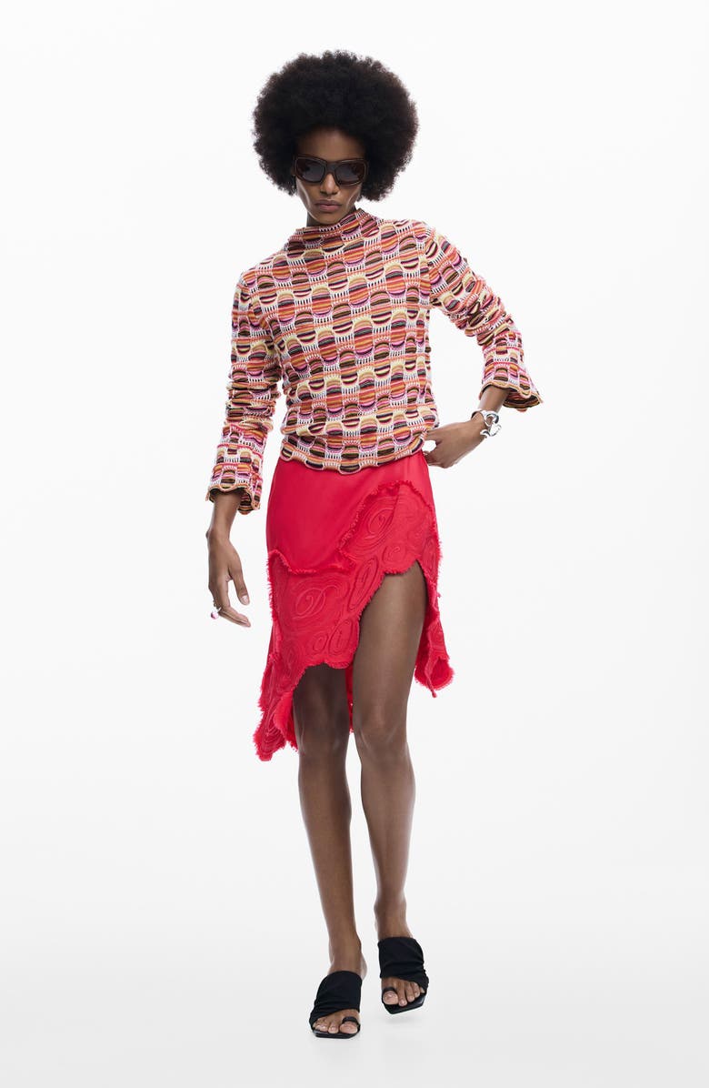 Desigual Stripe Mock Neck Sweater, Alternate, color, Red