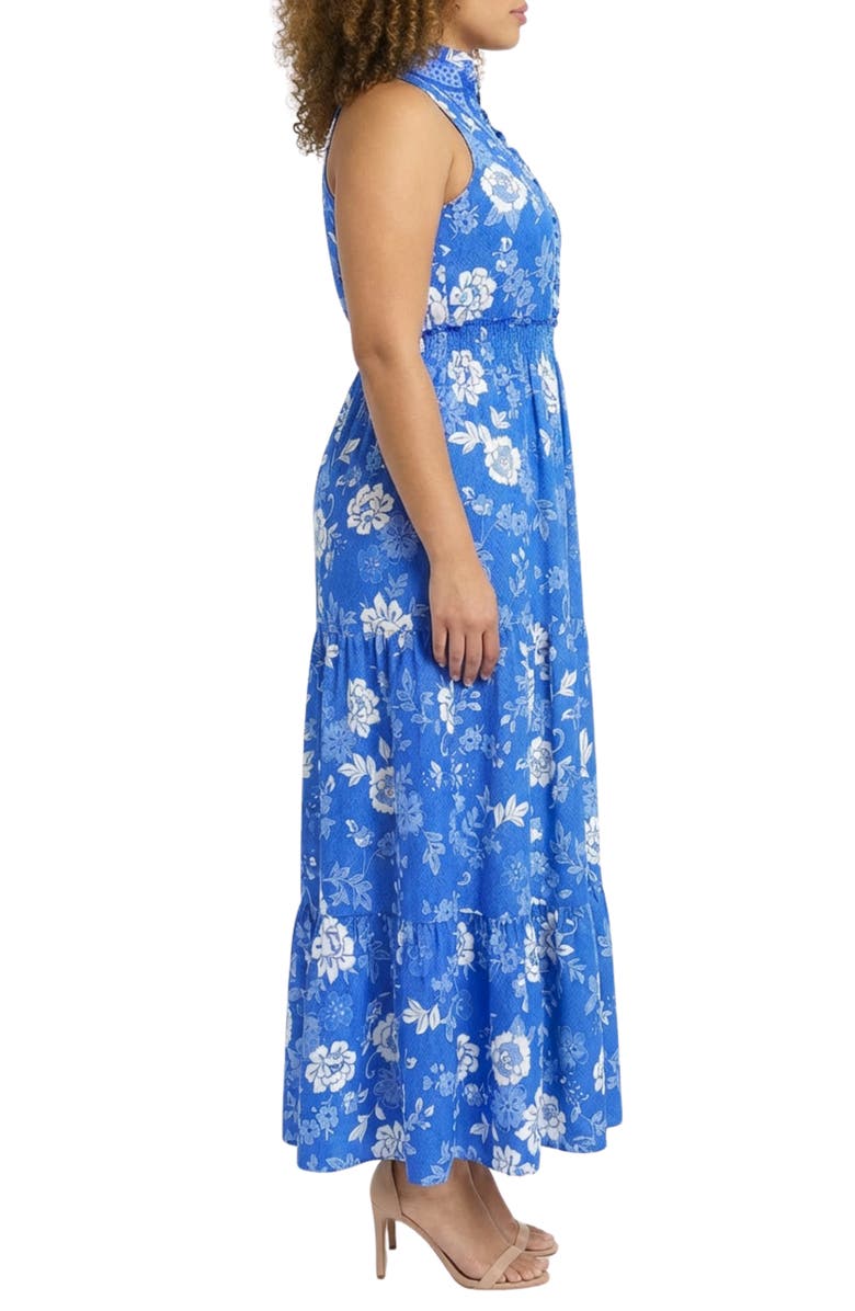 London Times Floral Print Tiered Maxi Dress, Alternate, color, Blue/ White