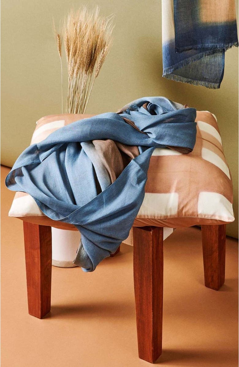 Studio Variously Mahogany Sky Soft Linen Silk Handloom Scarf, Alternate, color, Brown