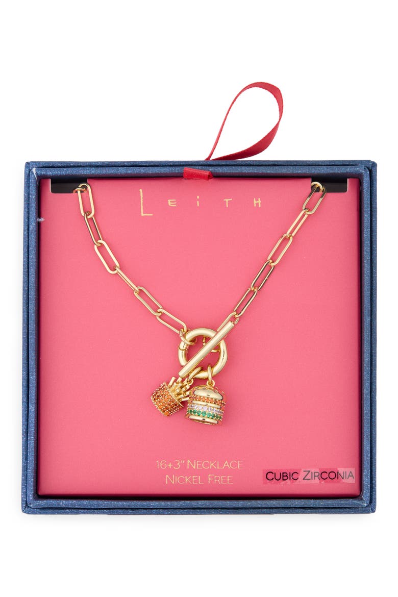 Fast Food Pendant Necklace, Main, color, RED MULTI- GOLD