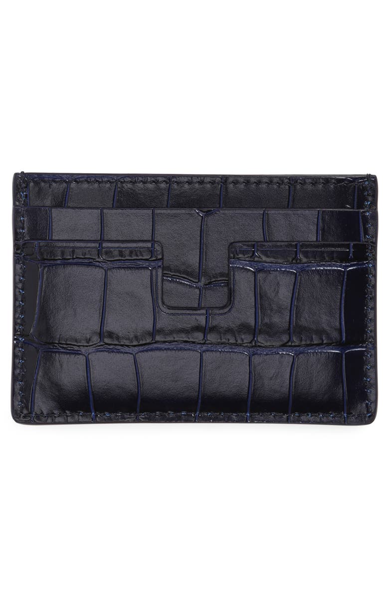 TOM FORD T-Line Croc Embossed Leather Card Case, Alternate, color,