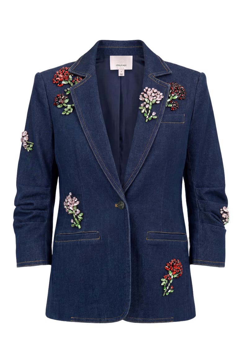 Khloe Rhinestone Roses Denim Blazer, Alternate, color, NEPTUNE MULTI