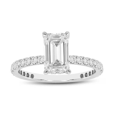 Diadem 14K White Gold Emerald Cut Lab Grown Diamond Hidden Halo Engagement Ring - 2 ctw