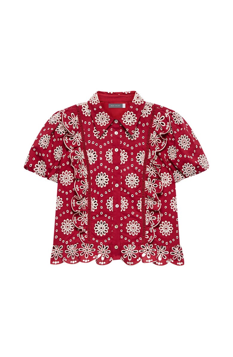 MINT VELVET Eyelet Embroidered Puff Sleeve Blouse, Alternate, color, Red
