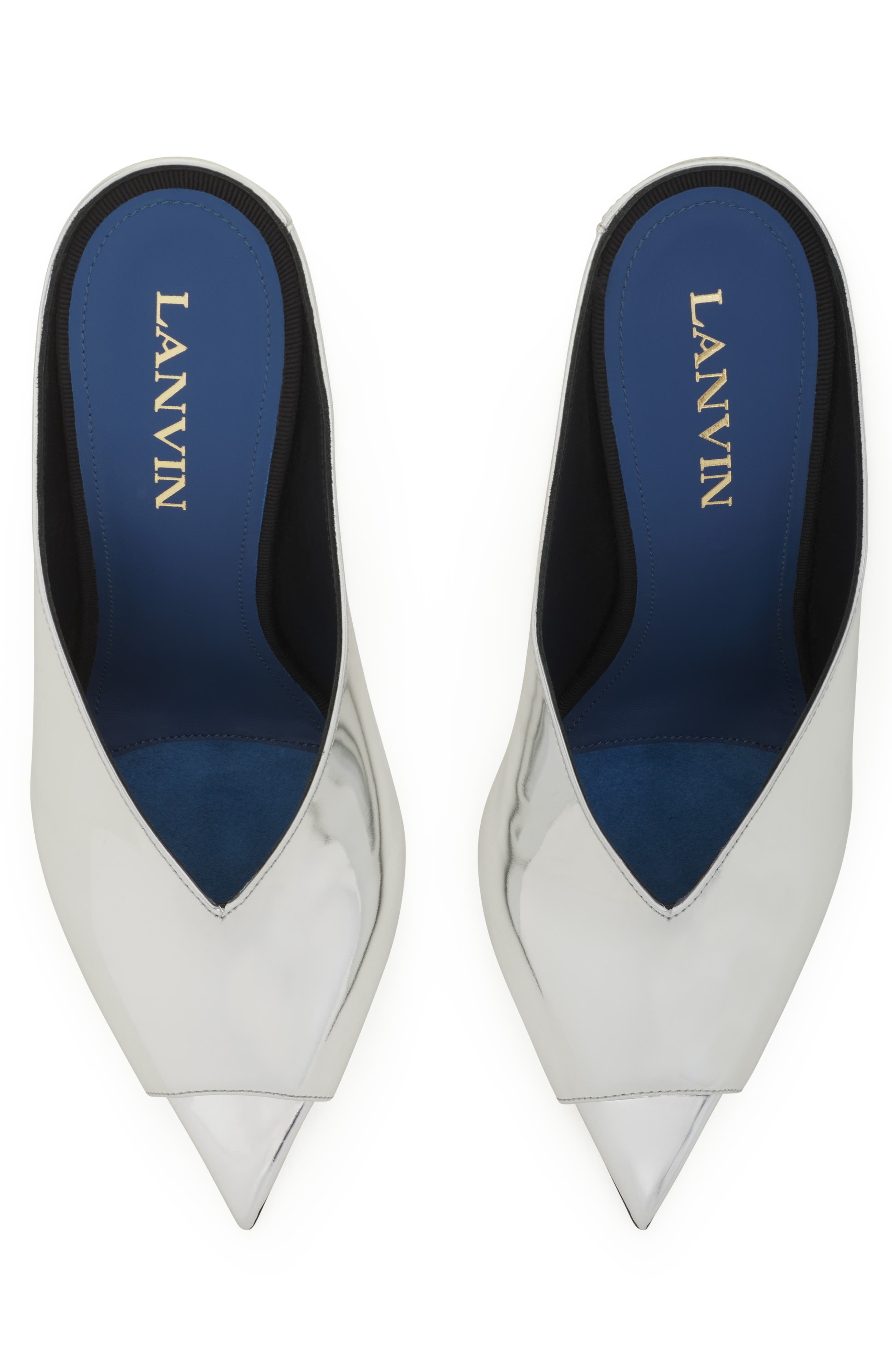 Midnight Step Mule In Metallic Leather, Alternate, color, Glossy Silver