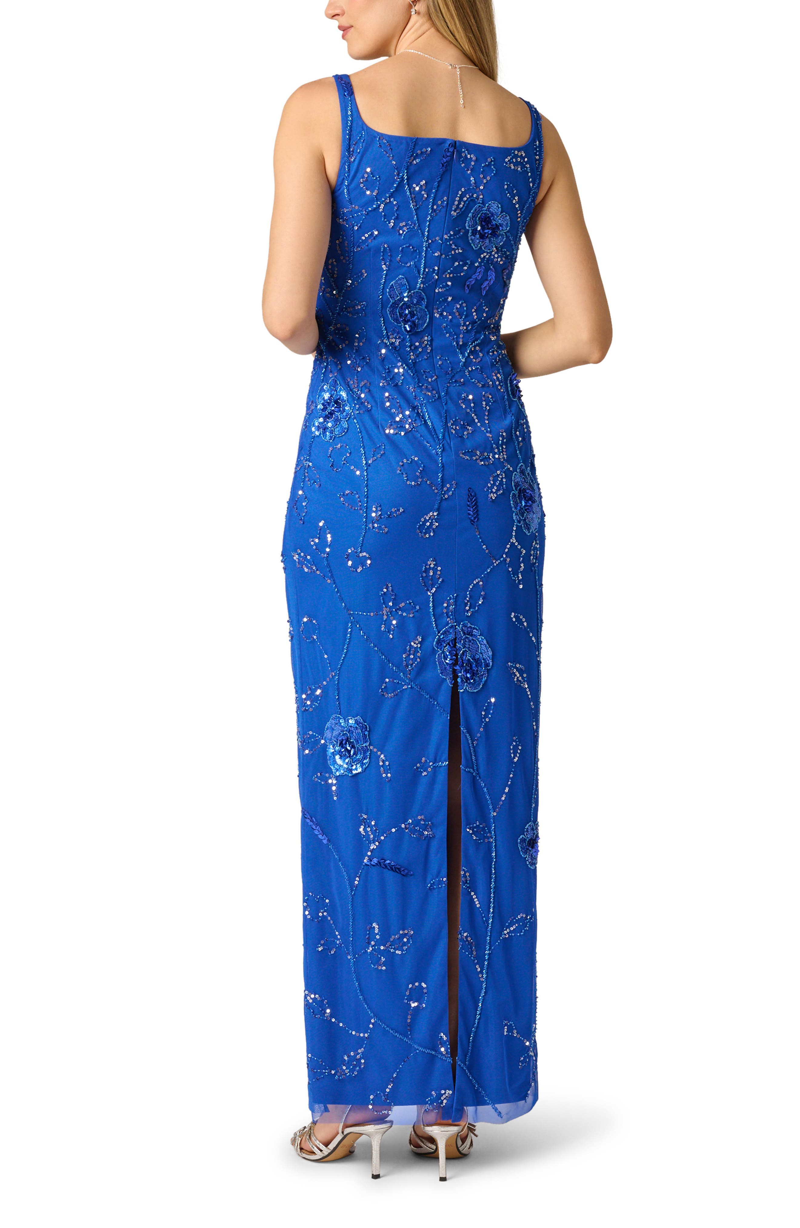 Beaded Mesh Column Gown - image 2