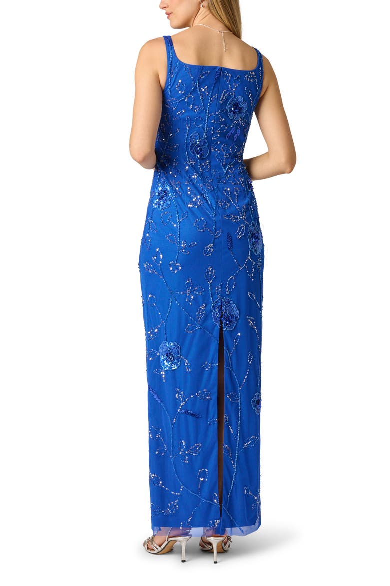 Beaded Mesh Column Gown, Alternate, color, BRILLIANT SAPPHIRE