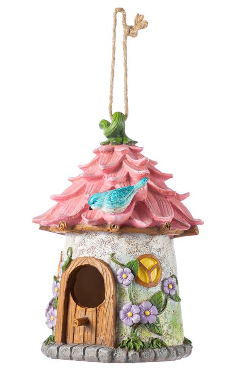 9"H Resin Colorful Roof Outdoor Garden Birdhouse