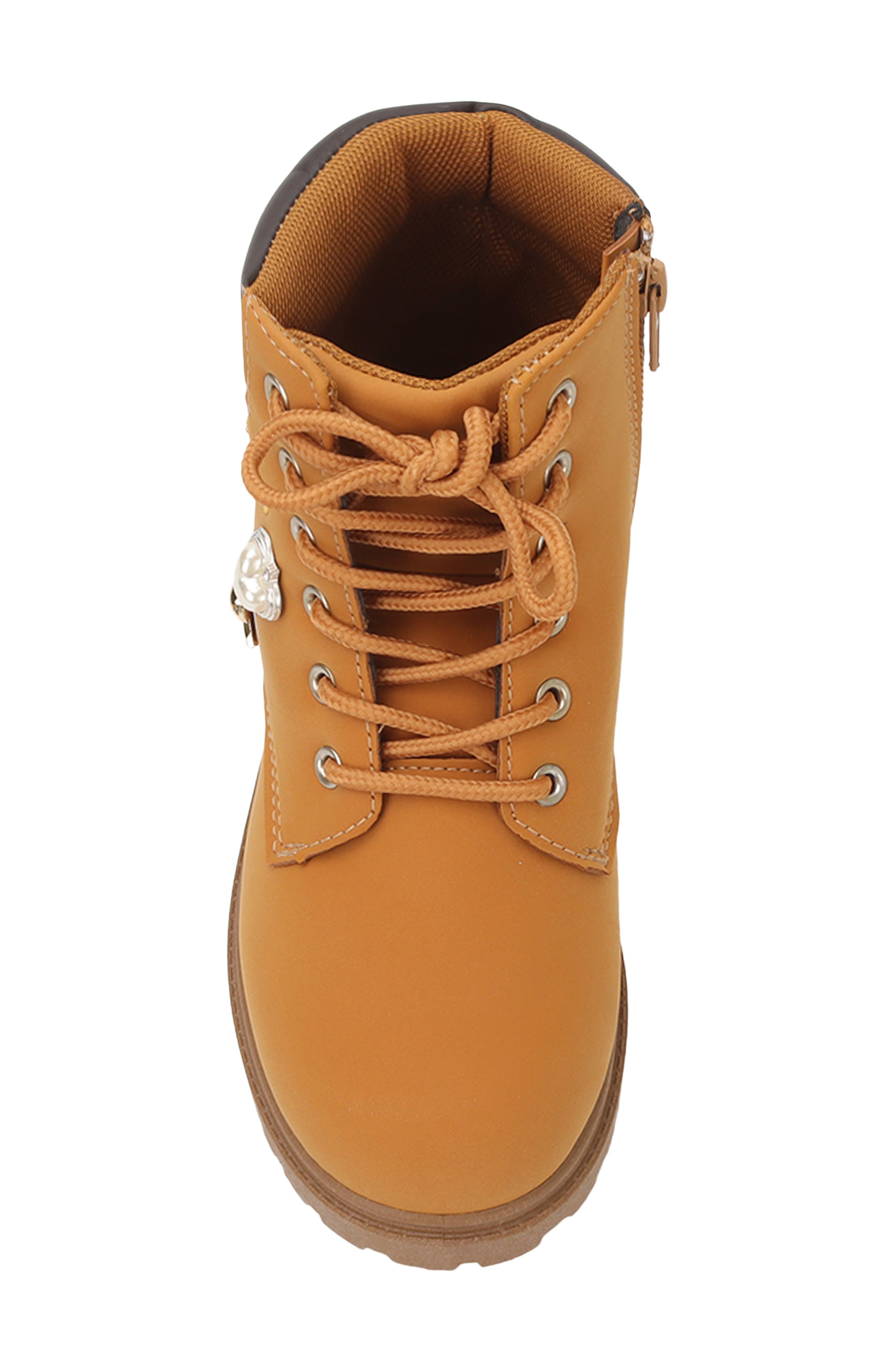 Kids' Patch Faux Leather Combat Boot, Alternate, color, MUSTARD