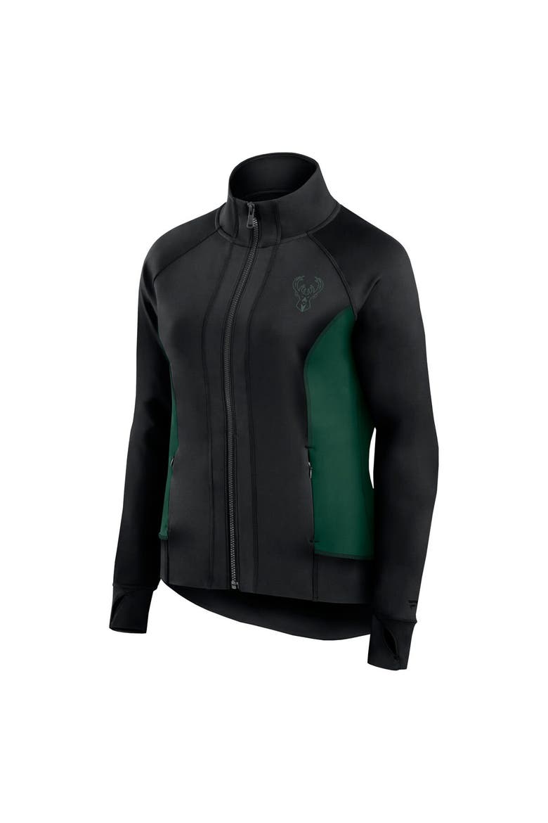 Women's Fanatics Signature Black Milwaukee Bucks Studio Fitted Full-Zip Gym Track Jacket, Alternate, color, Black