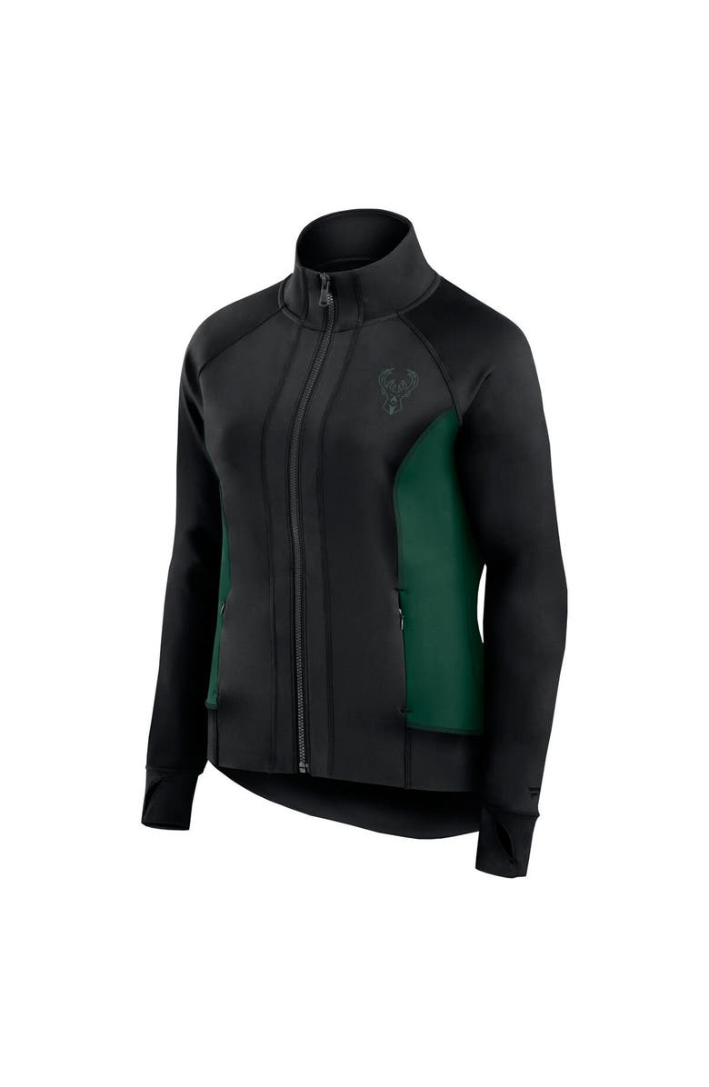 Fanatics Signature Women's Fanatics Signature Black Milwaukee Bucks Studio Fitted Full-Zip Gym Track Jacket, Alternate, color, Black