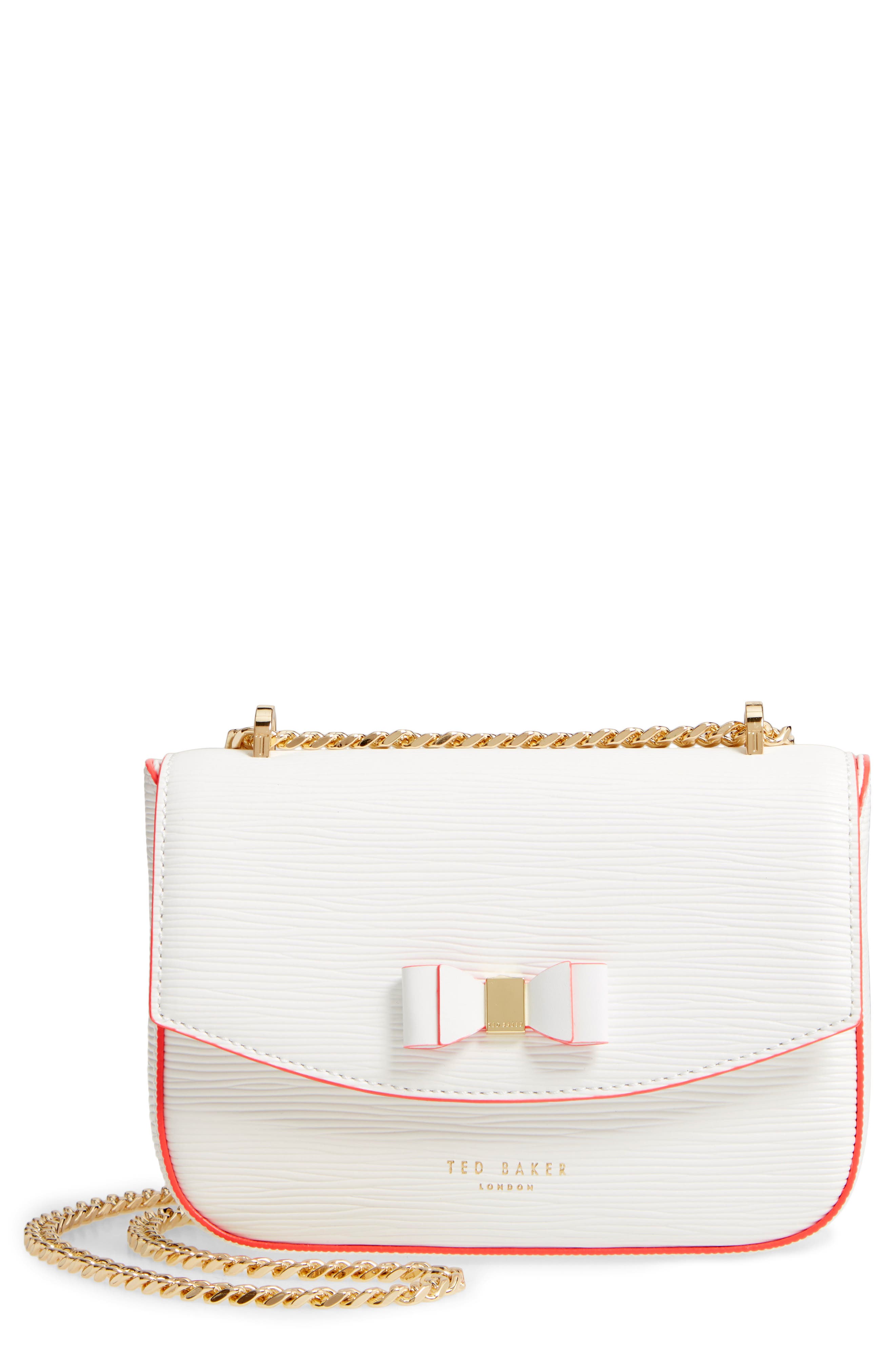 Daissy Bow Mini Leather Crossbody Bag, Main, color, IVORY