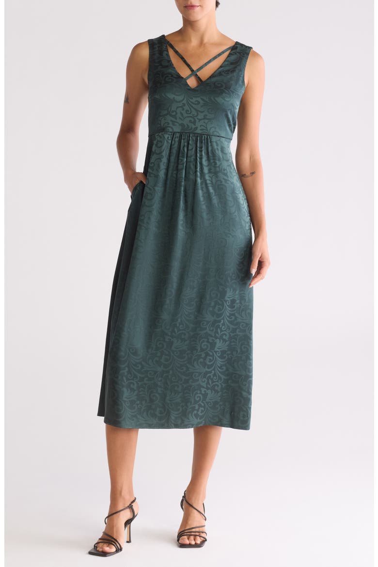 Sleeveless Jacquard Satin Dress, Main, color, HUNTER