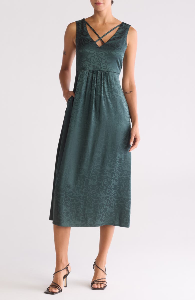 Connected Apparel Sleeveless Jacquard Satin Dress, Main, color, Hunter