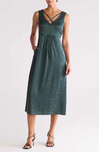 Connected Apparel Sleeveless Jacquard Satin Dress