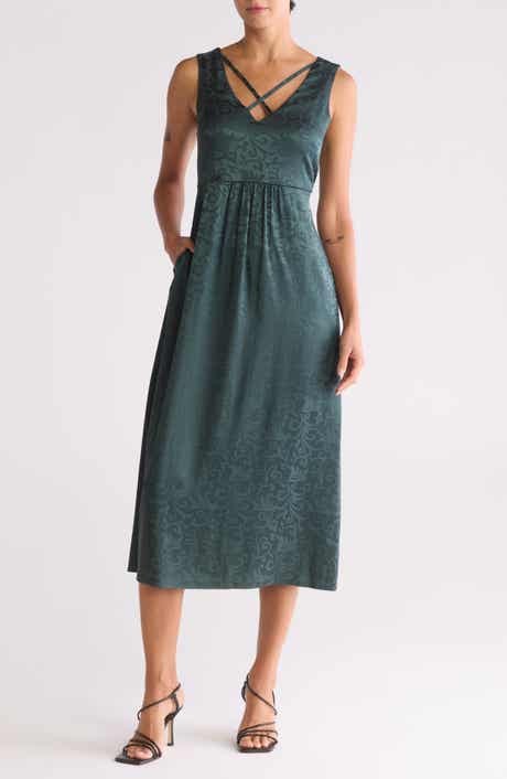 Connected Apparel Sleeveless Jacquard Satin Dress
