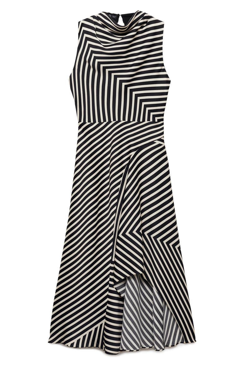 Dunia Stripe Asymmetric Sleeveless Midi Dress, Alternate, color, BLACK