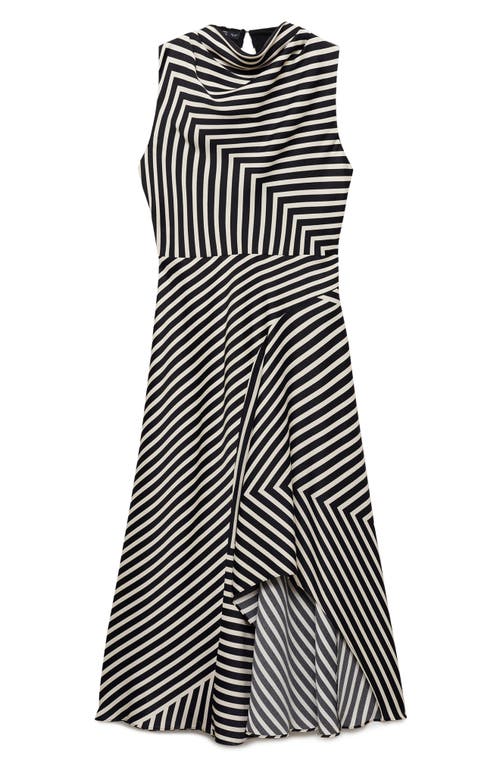 Mango Dunia Stripe Asymmetric Sleeveless Midi Dress In Black