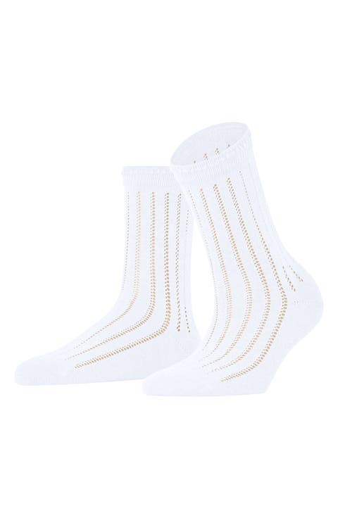 Eyelet Cotton Blend Crew Socks