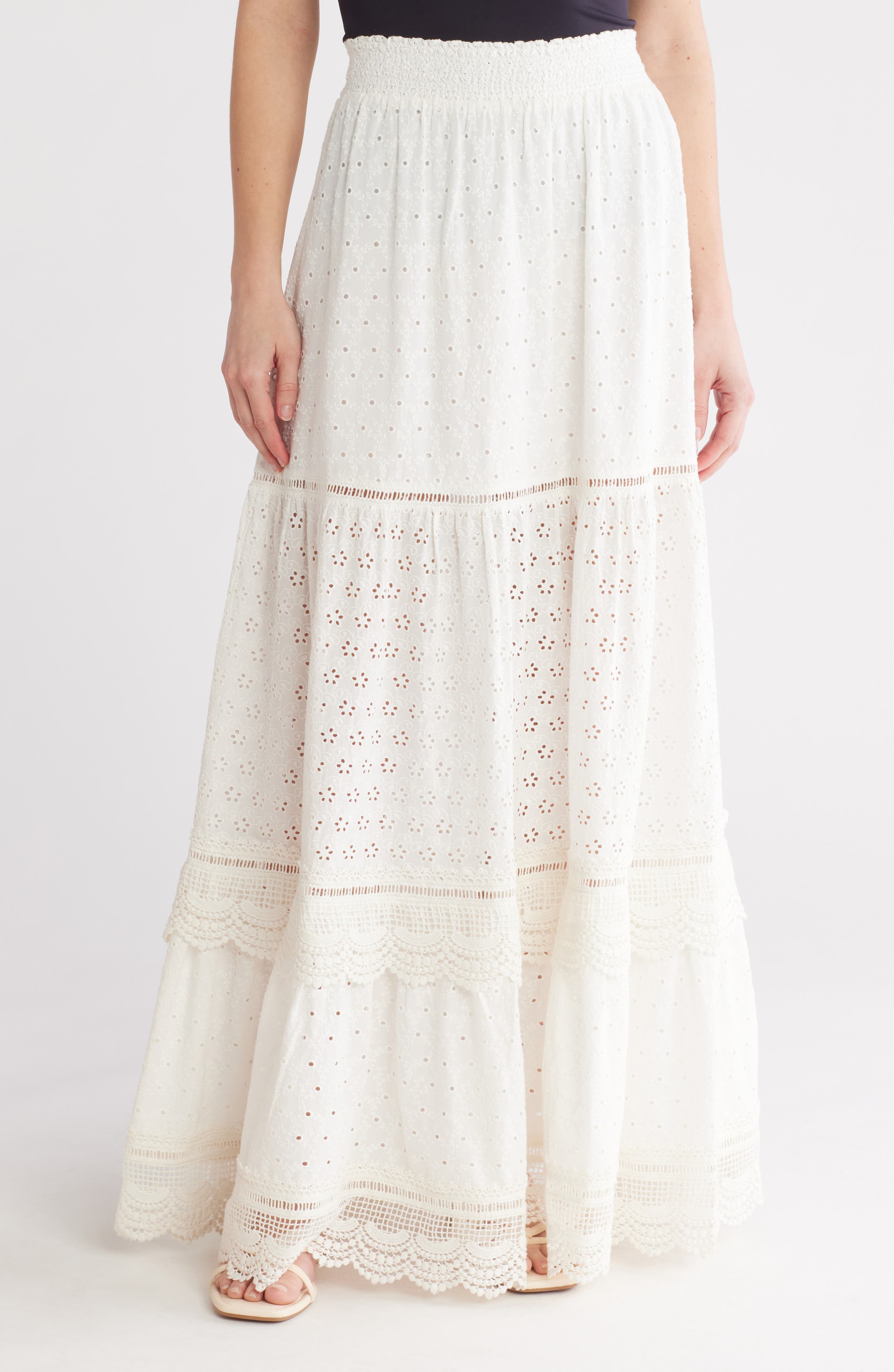 Alice + Olivia Reise Tiered Eyelet Maxi Skirt