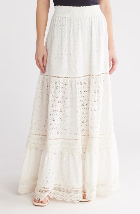 Reise Tiered Eyelet Maxi Skirt