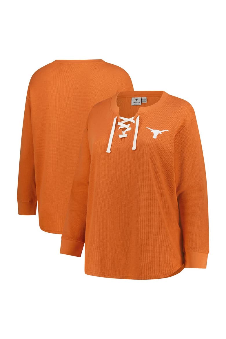 Women's Fanatics Burnt Orange Texas Longhorns Lace-Up Waffle Knit Plus Size Long Sleeve T-Shirt, Alternate, color, Burnt Orange