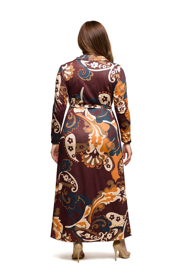 Plus Size  Brown paisley Empire Waist Maxi Dress, Alternate, color, Brown Multi
