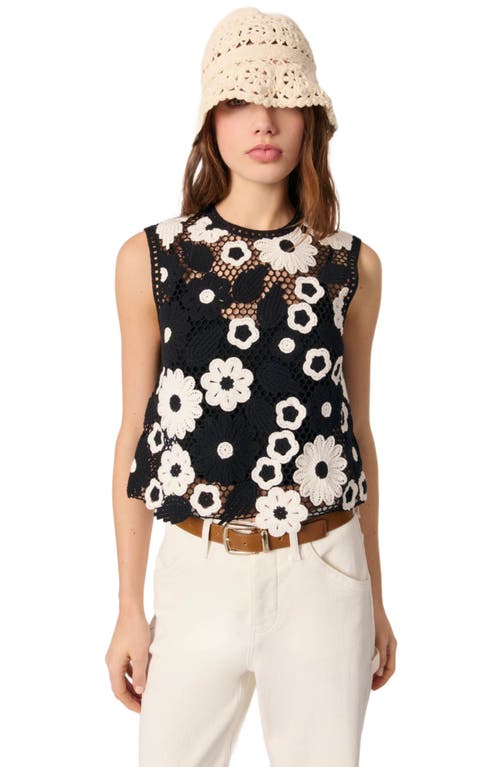 Maje Floral Crochet Top In Black