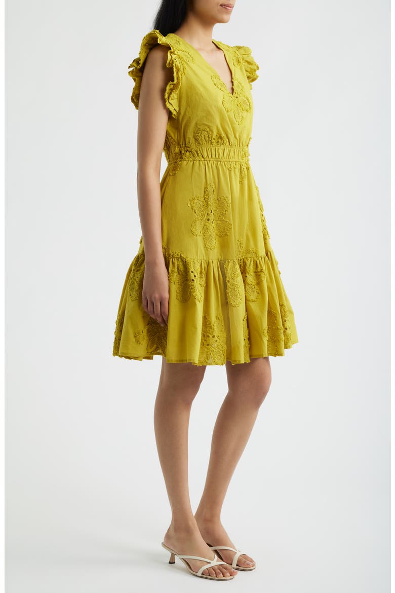 Floral Embroidered Ruffle Dress, Alternate, color, MOSS