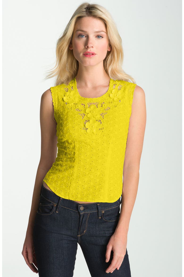 'Cholula' Crochet Neck Eyelet Top, Main, color, SUNFLOWER