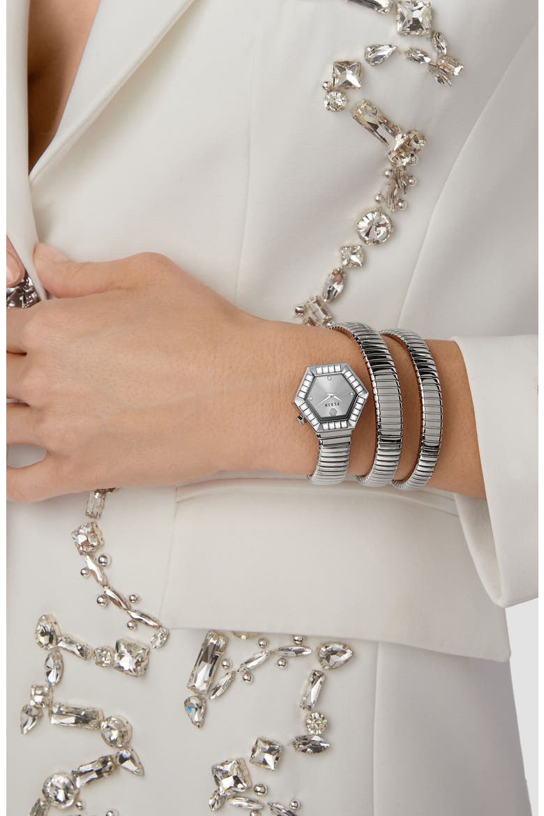 $nake Hexagon Crystal Bracelet Watch, 28mm, Alternate, color, STAINLESS STEEL