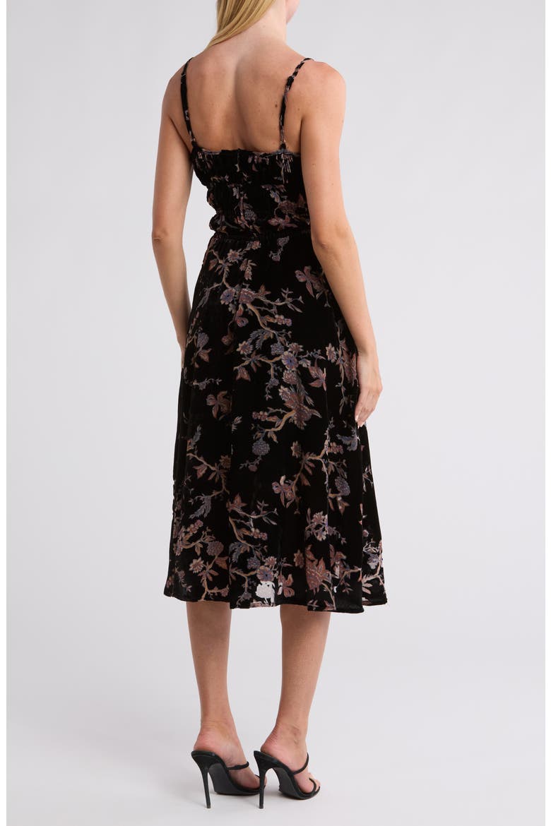Floral Tiered Velour Dress, Alternate, color, BLACK