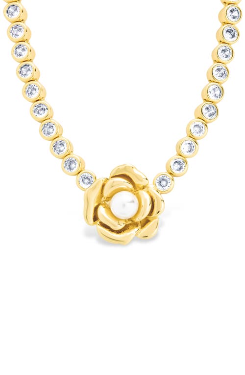 Sterling Forever Rosa Pearl Flower Cubic Zirconia Tennis Necklace