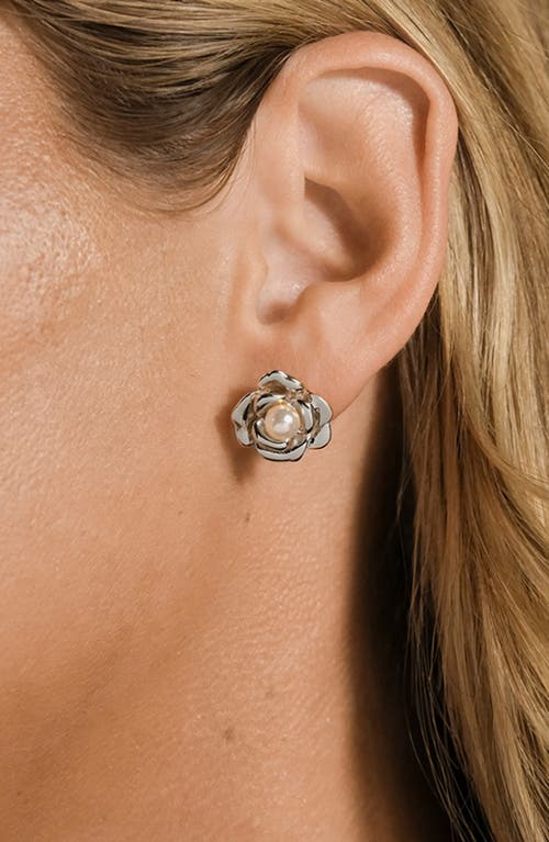 Sterling Forever Rosa Faux Pearl Flower Stud Earrings