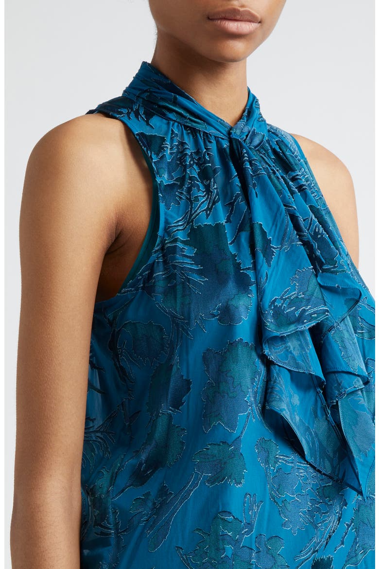 Keoni Floral Satin Burnout Top, Alternate, color, INK BLUE