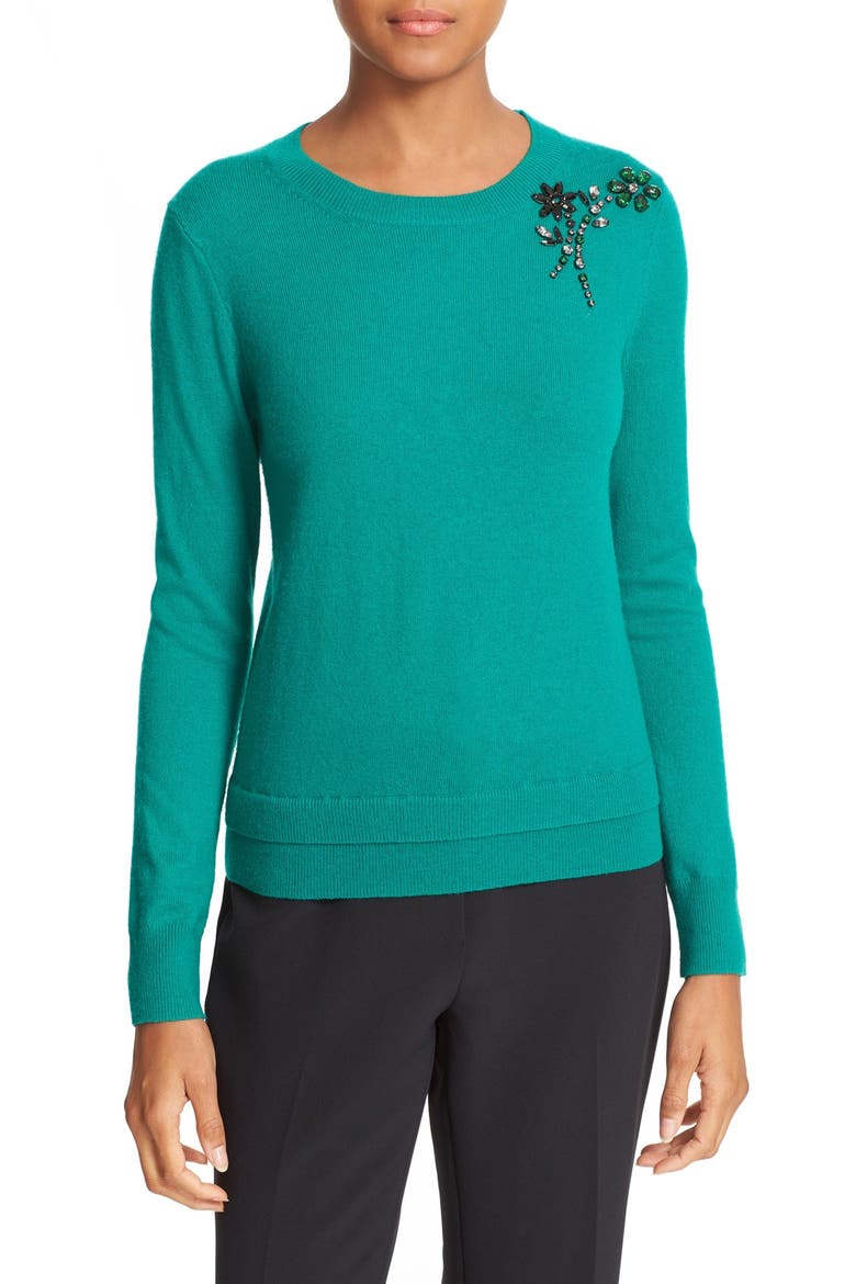 embellished sweater, Main, color, EMERALD RING