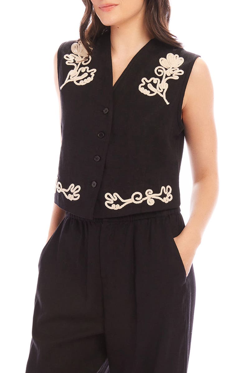 FIFTEEN TWENTY Mira Rope Stitch Detail Linen Blend Vest, Alternate, color, Black/ Cream