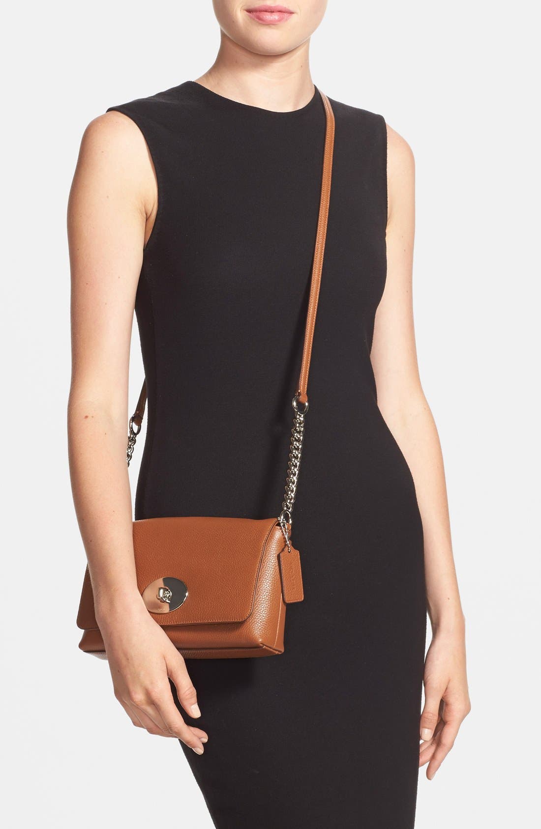 'Crosstown' Pebbled Leather Crossbody Bag, Alternate, color, SADDLE