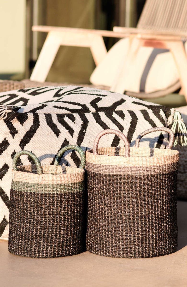 LIKHA Cylinder Floor Basket with Handles, Set of 2, Alternate, color, Black